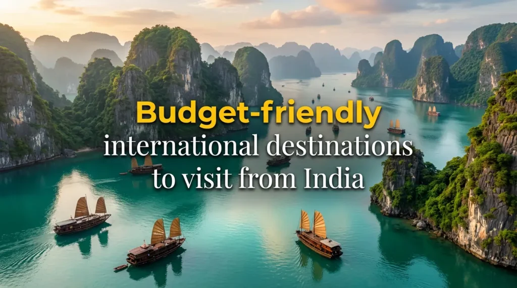 Budget-friendly international destinations from India including affordable countries like Thailand, Vietnam, and Maldives, showcasing popular overseas travel spots and cost-effective holiday packages for Indian travelers.